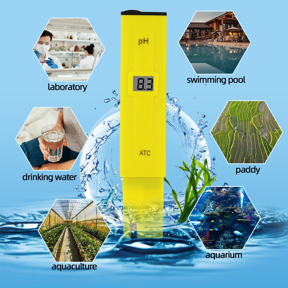 10pcs 0.1-14.00 Portable Digital PH Meter Tester Pen Medidor for Aquarium Pool Water Quality Lab PH Monitor with ATC