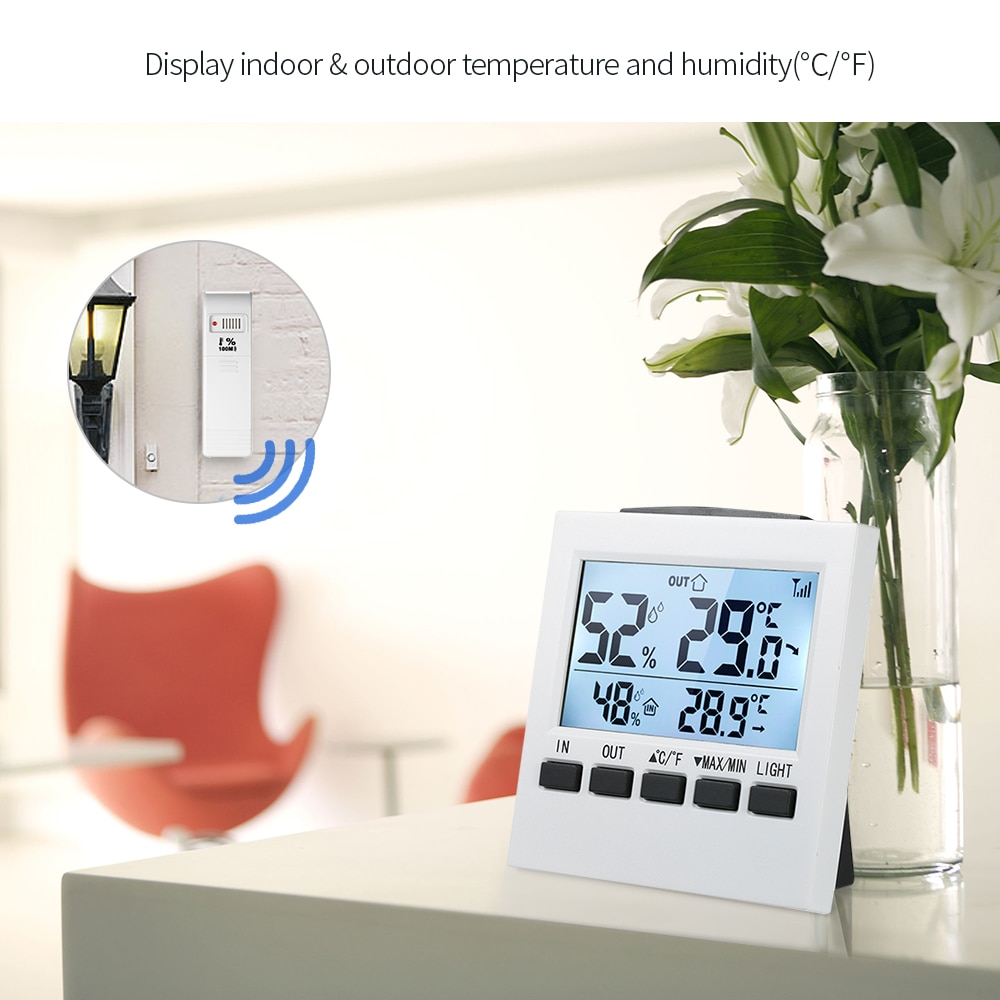 LCD Digital Wireless Indoor Thermometer Hygrometer ℃/℉ Temperature Humidity Meter with Max Min Value Display Transmitter