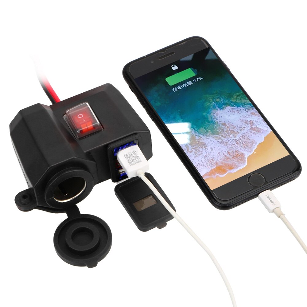 Dual USB Port Cigarette Lighter Quick Charger For Mobile Phone Moto Handlebar 5V 2.1A Adapter Power Motorcycle Accessories