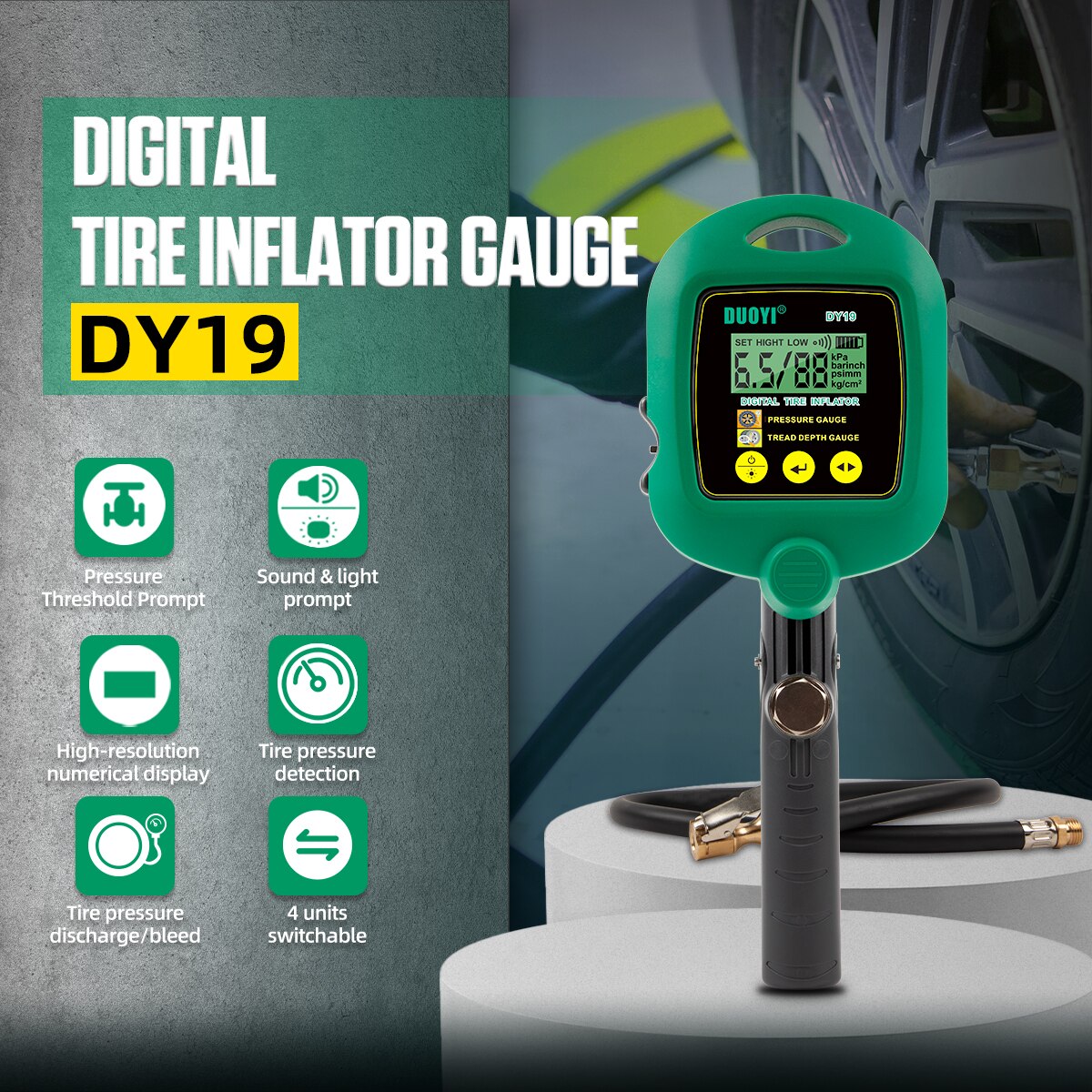 DUOYI DY19 Digital Inflator Pump Portable Mini Deflate Pump Air Compressor Tire Pressure Detection For Car Bike Motorcycle