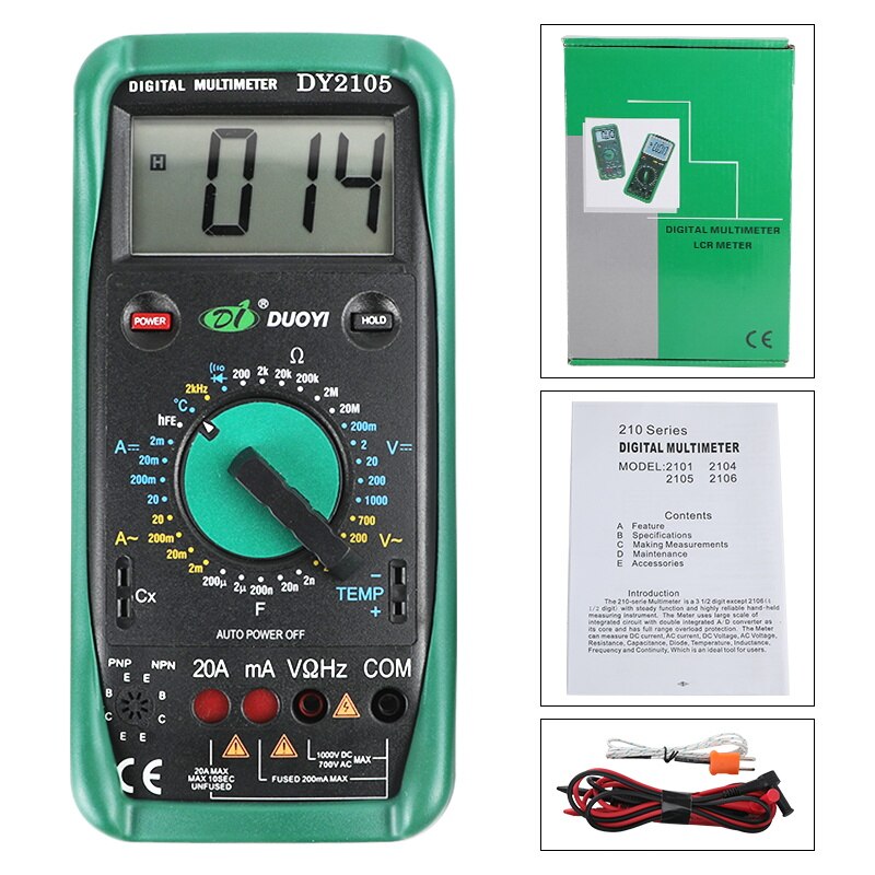 DUOYI DY2105 Professional Digital Multimeter True RMS 20A Current AC DC Voltmeter Capacitance Resistance Tester