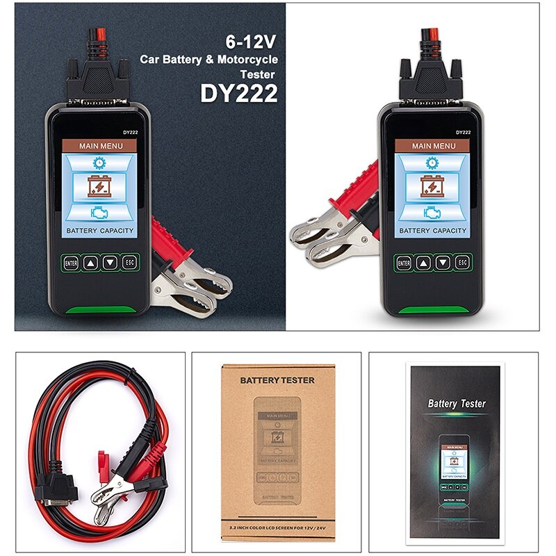 DUOYI DY222 Car Battery Tester 12V 24V Digital Automotive Diagnostic Battery Tester Analyzer 2000CCA Cranking Charging Test Tool