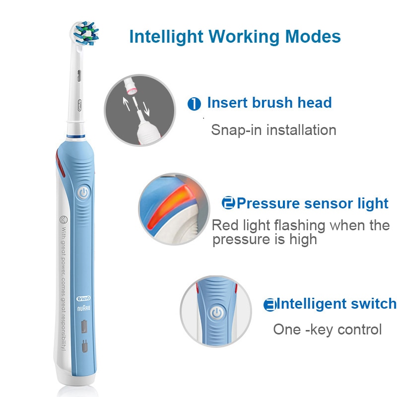 Oral B Pro2000 Intelligent Electric Toothbrush 3D Ultrasonic Oral Clean 2 Modes Pressure Sensor Alert Waterproof Rechargeable
