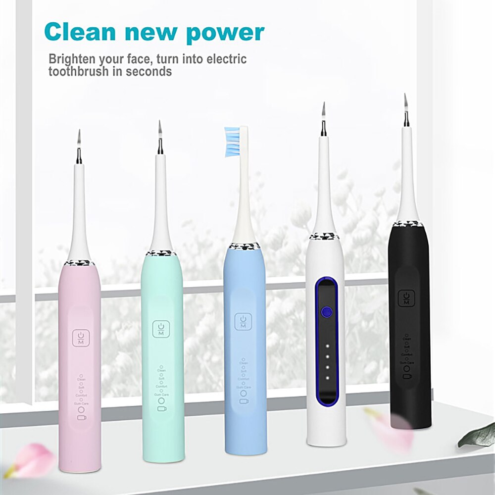 Electric Toothbrush Scaler 2 in 1 Dental Vibrition Sonic Remove Calculus Smoke Stain Tartar Clean Whiten Teeth Replaceable Head