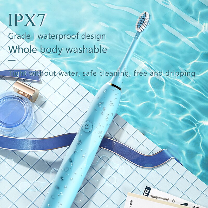 Electric Toothbrush Sonic 6-speed Adult Household Soft Hair IPX7 USB Rechargeable Waterproof Couple Electric Toothbrush