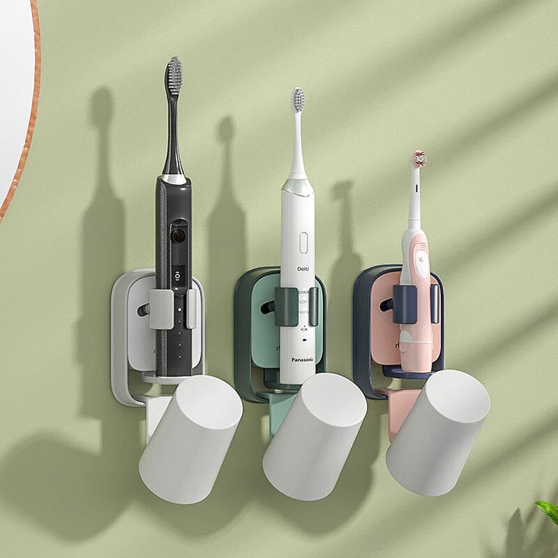 Bathroom Household Punch-Free Wall Hanging Electric Toothbrush Holder Mouthwash Cup Storage Rack Automatic Gravity Sensing Base