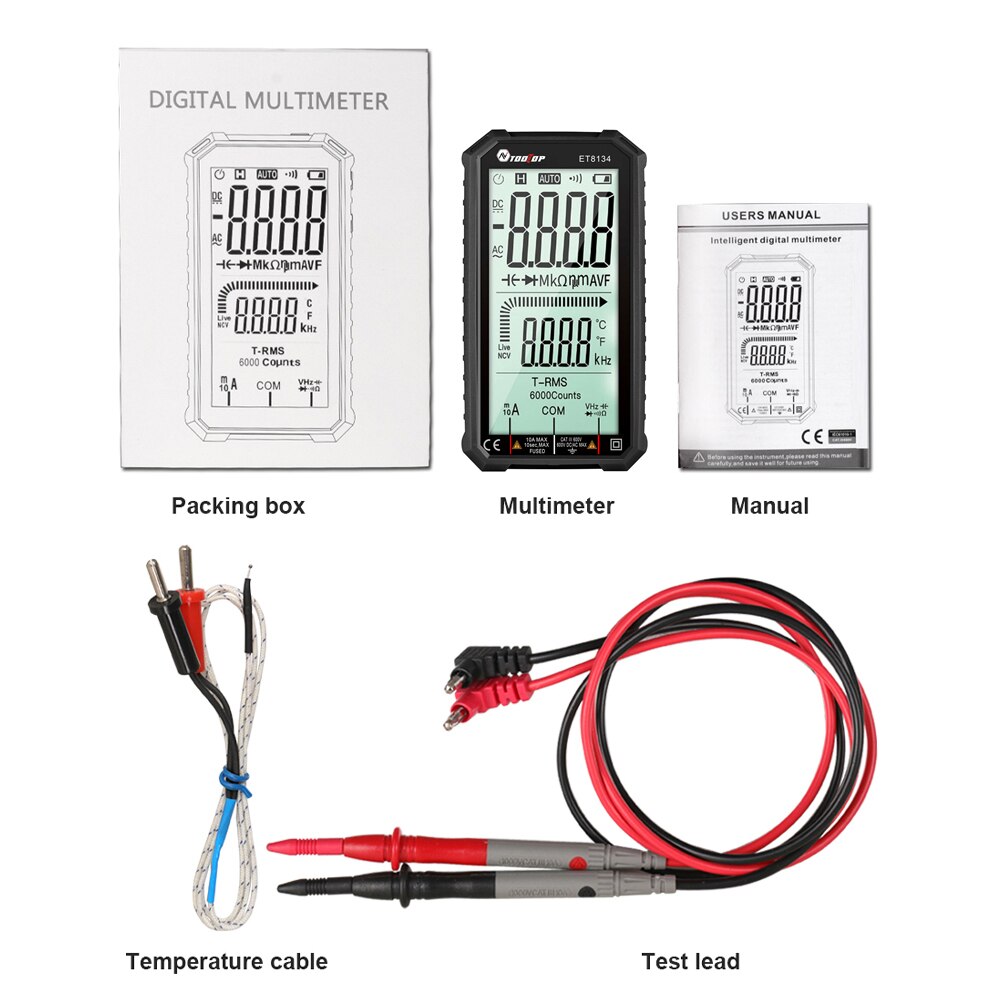 ET8134 Digital Multimeter 4.7In LCD DC/AC Current Voltage Measurement Capacitance Resistance Measuring Meter NCV Tester