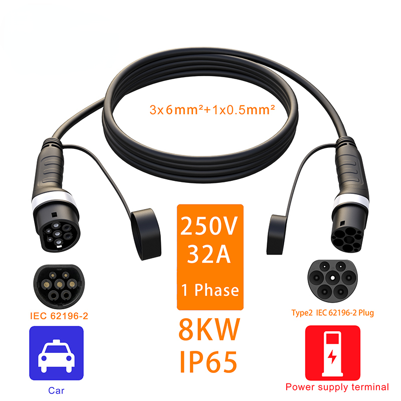 Type2 Female to Male Plug EV Charging Cable 32A 22KW Three Phase Electric Car IEC62196 Connector for Car Charger Station