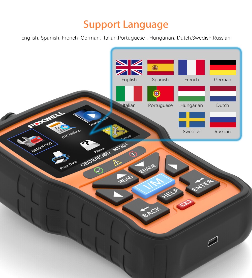 Foxwell NT301 CAN OBDII/EOBD Auto Diagnostic Scanner Code Reader Support Multi-Languages