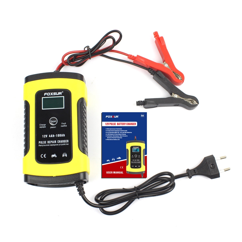 Full Automatic Car Battery Charger 12V 5A Intelligent Fast Power Charging for AGM GEL Wet Dry Lead Acid Digital LCD Display
