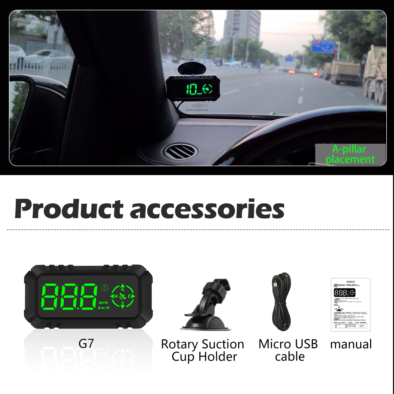 G7 GPS HUD Display Speedometer Digital Car Head-Up Display Over-speed Alarm Universal For Bike Motorcycle Auto Projector