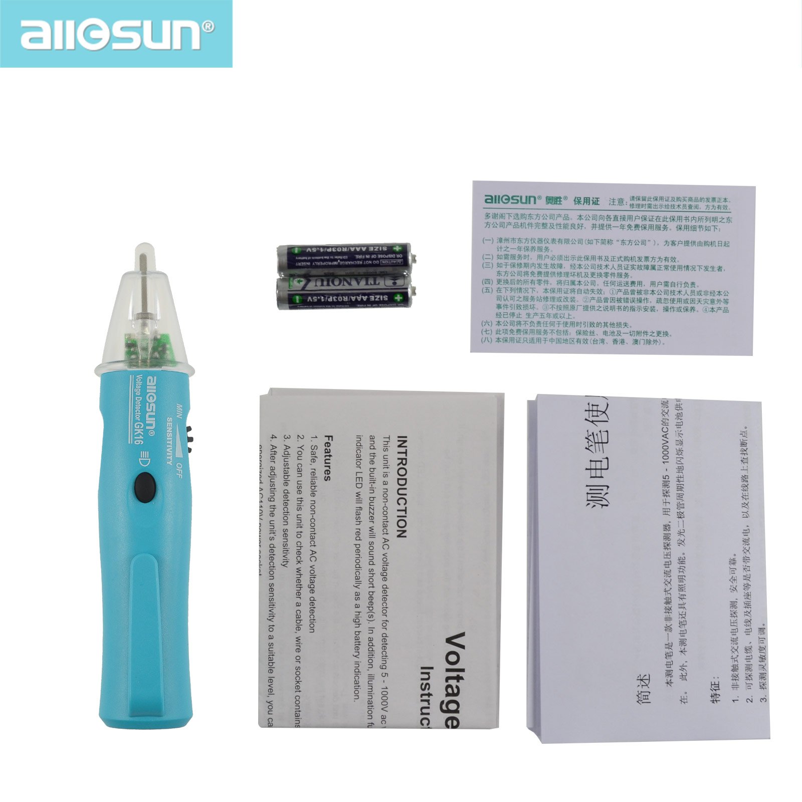 GK16 Non Contact Voltage Detector / Electric Pen 50Hz-400Hz AC 5V-1000V with Adjustable Sensitivity and Flashlight