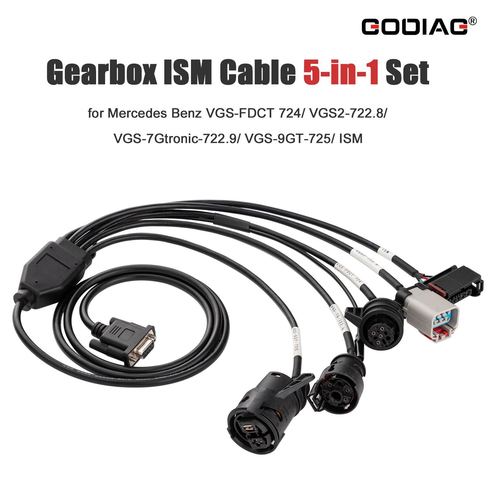 2025 GODIAG Gearbox ISM Cable 5-in-1 Set for Mercedes Benz VGS-FDCT 724/ VGS2-722.8/ VGS-7Gtronic-722.9/ VGS-9GT-725/ ISM