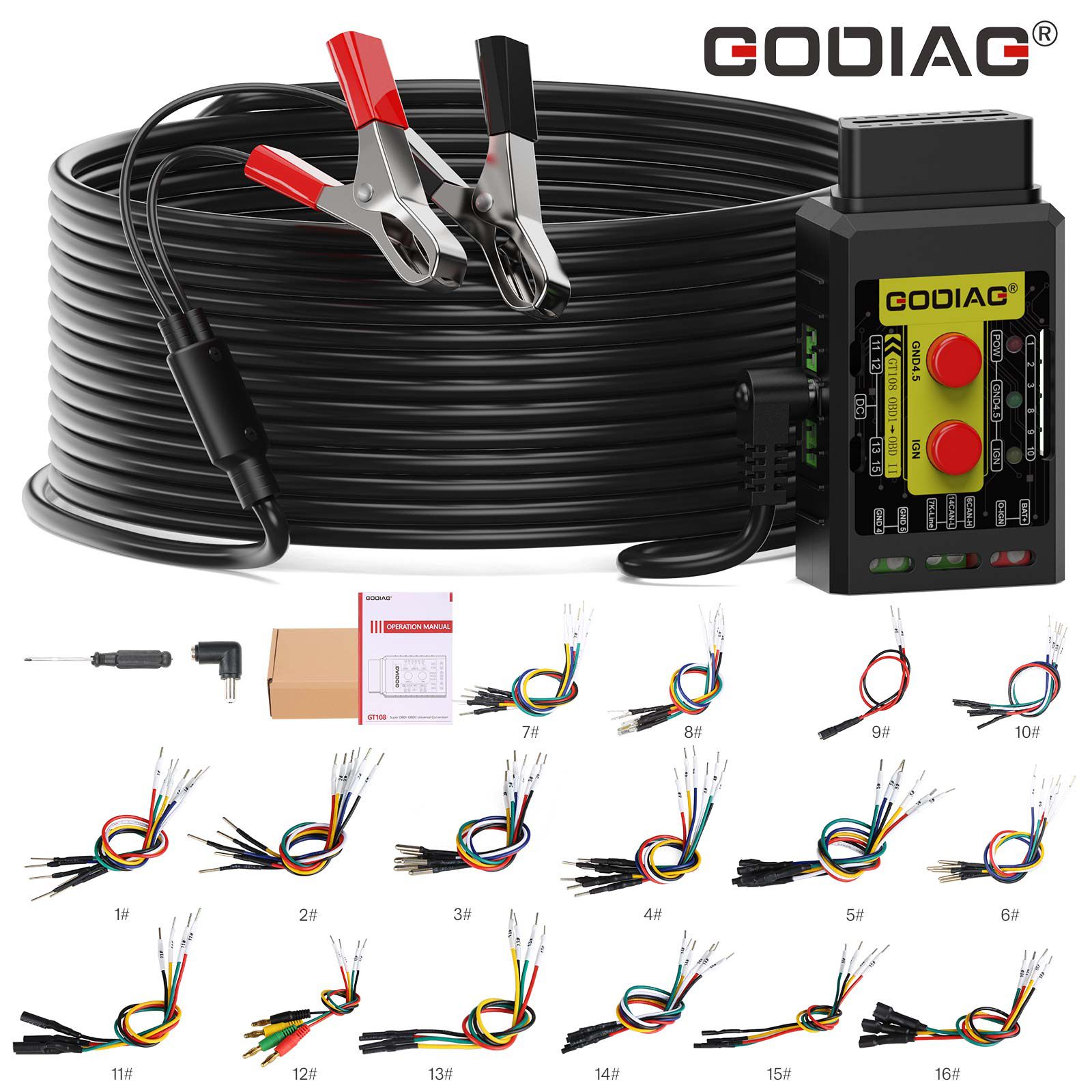 GODIAG GT108 Full Version Super OBDI-OBDII Universal Conversion Adapter For Car, SUV, Truck, Tractor, Mining Vehicle, Generator, Boat, Motorcycle