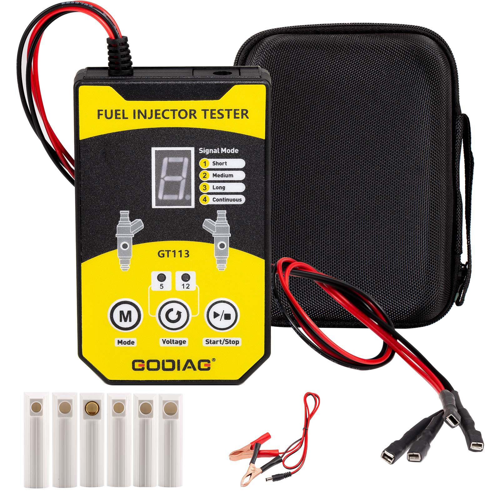 GODIAG GT113 Universal Fuel Injector Tester & Fuel Injector Cleaner Kit with 6 Sizes of Adapters 8 Pulse Modes for Cars, Motorcycle