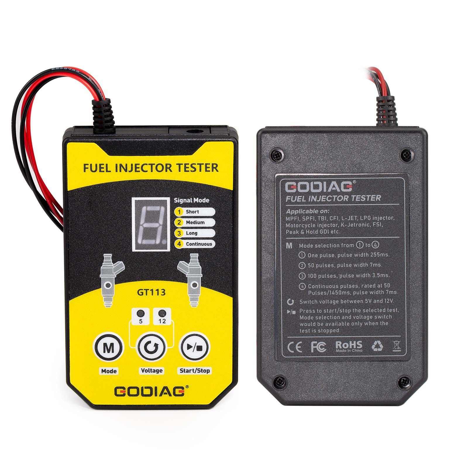 GODIAG GT113 Universal Fuel Injector Tester & Fuel Injector Cleaner Kit with 6 Sizes of Adapters 8 Pulse Modes for Cars, Motorcycle