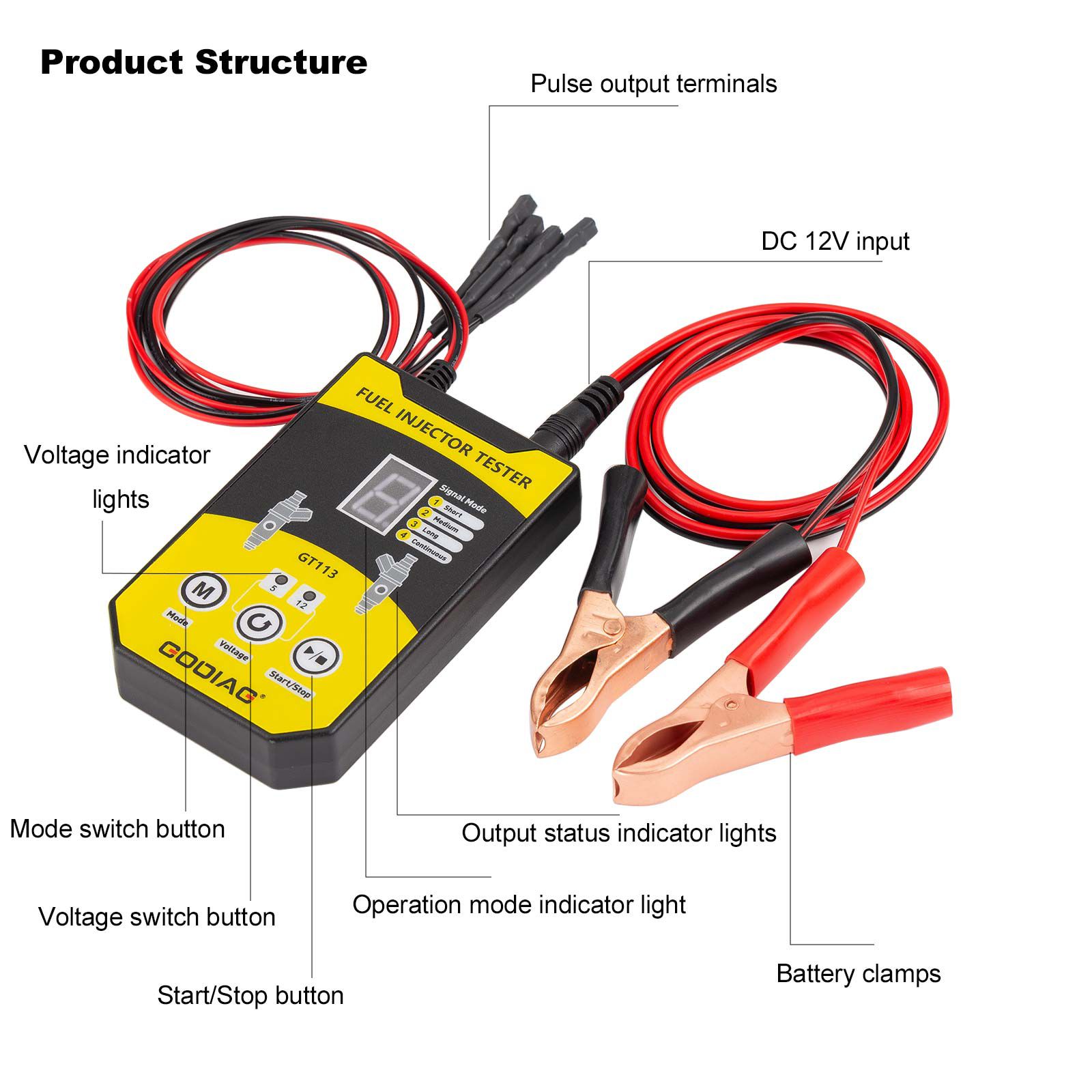 GODIAG GT113 Universal Fuel Injector Tester & Fuel Injector Cleaner Kit with 6 Sizes of Adapters 8 Pulse Modes for Cars, Motorcycle