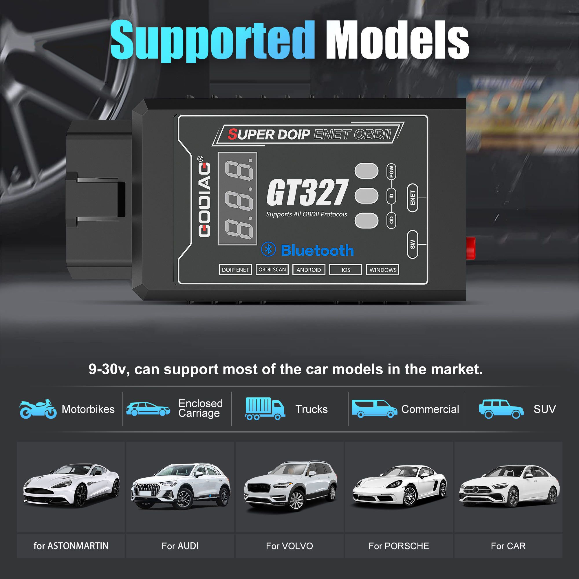 GODIAG GT327 SUPER DOIP ENET ELM327v1.5 Bluetooth 4.0 OBDII Scanner with Voltage Display for iOS/Android/Windows
