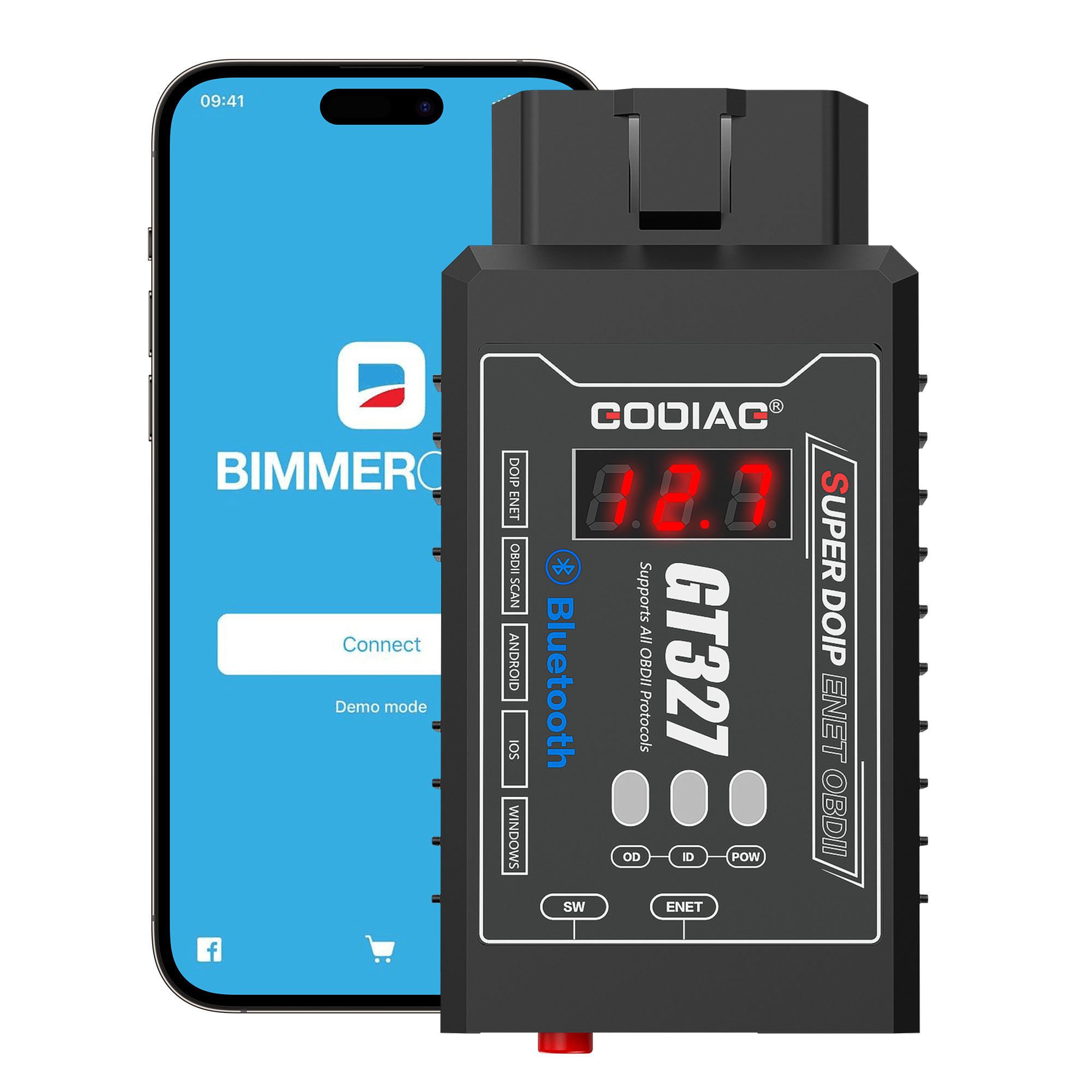 GODIAG GT327 SUPER DOIP ENET ELM327v1.5 Bluetooth 4.0 OBDII Scanner with Voltage Display for iOS/Android/Windows