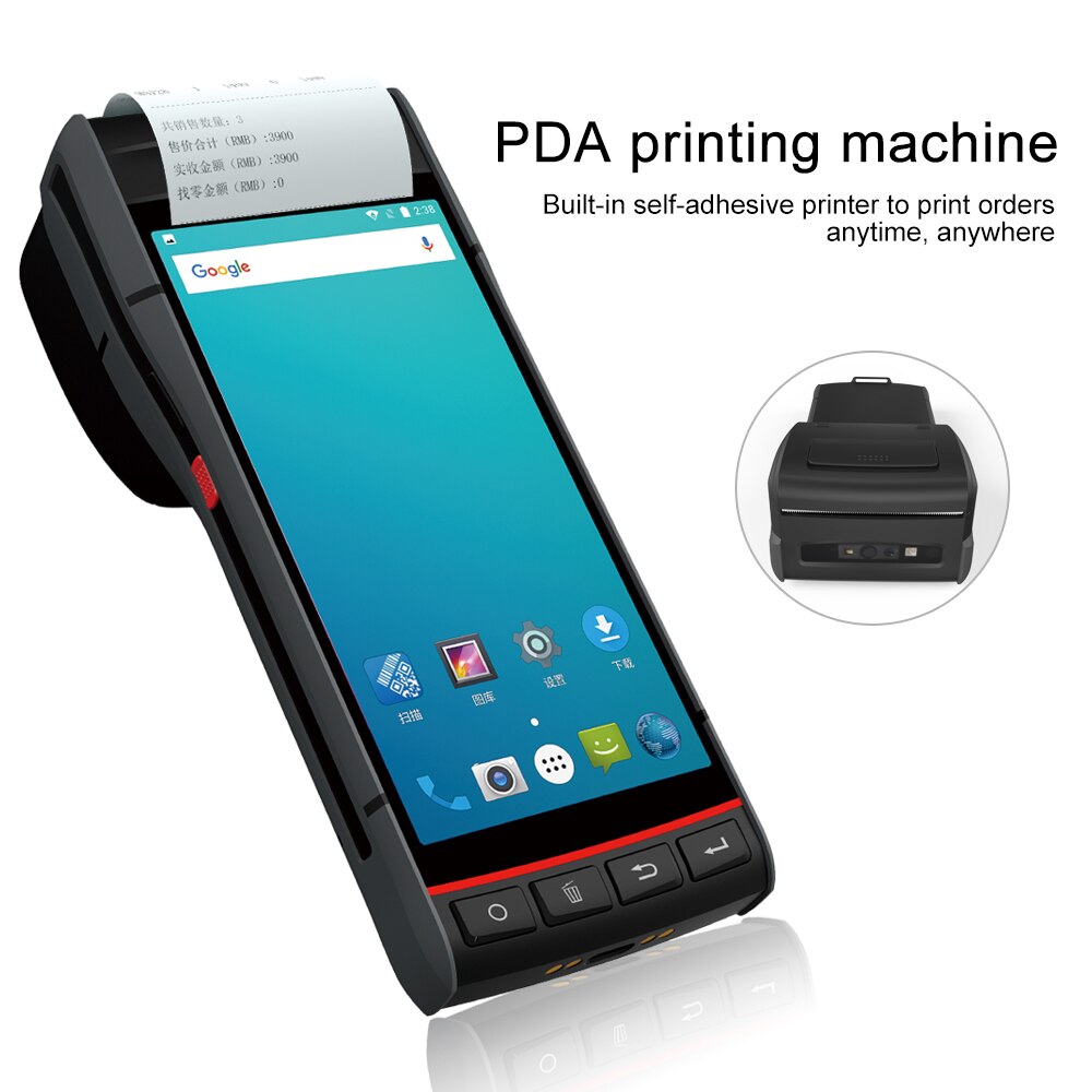 Handheld POS Terminal Mobile Smart PDA Built-in Label Sticker Thermal Printer Android 8.1 1D 2D Barcode Scanner