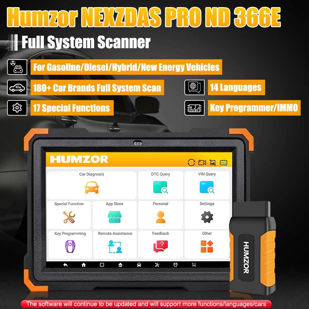 Humzor NexzDAS ND366 Elite Automotivo Scanner Code Reader OBD 2 OBD2 Car Diagnostic Tool IMMO TPMS Reset Key ECU Programmer Tool