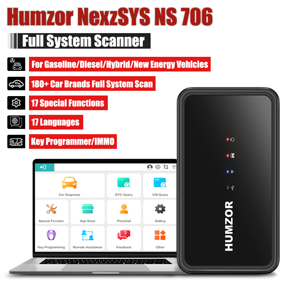 Humzor NexzSYS NS 706 Full System scanner OBD 2 OBD2 Car Diagnostic Tool 17 Reset services ECU Key programmer pk Thinkdiag MK808