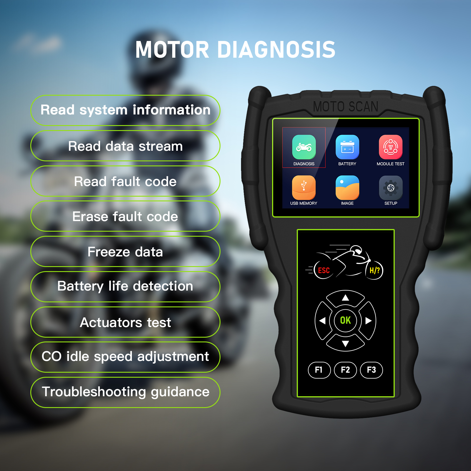 JDiag M100 Pro Motorbike Diagnostic Scanner D87 D88 Motorcycle Function Diagnostic Tool Scan Code Reader Professional Inspection