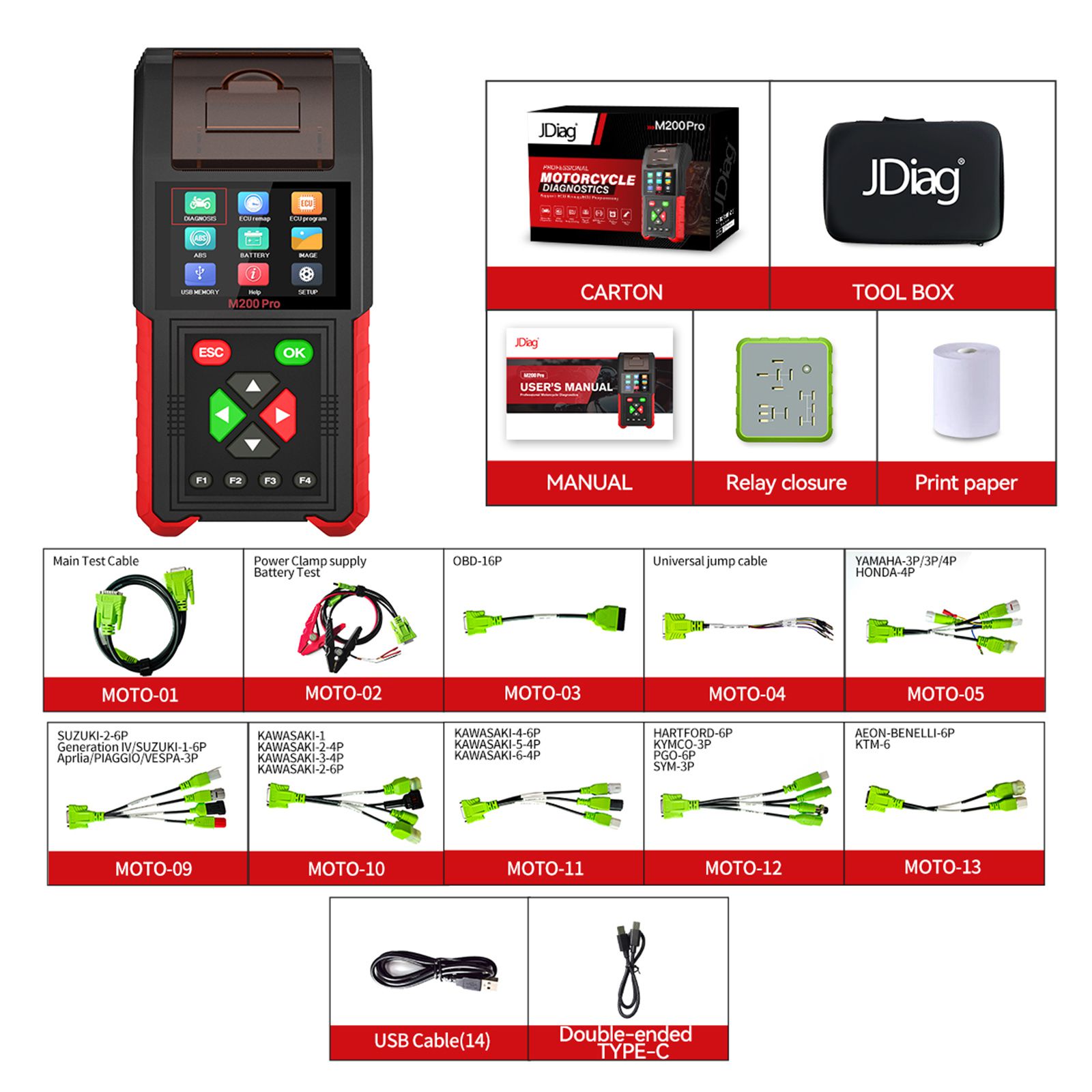 JDiag M200Pro Professional Motorbike Diagnostic Scanner Motorcycle Scan Tool Full Version