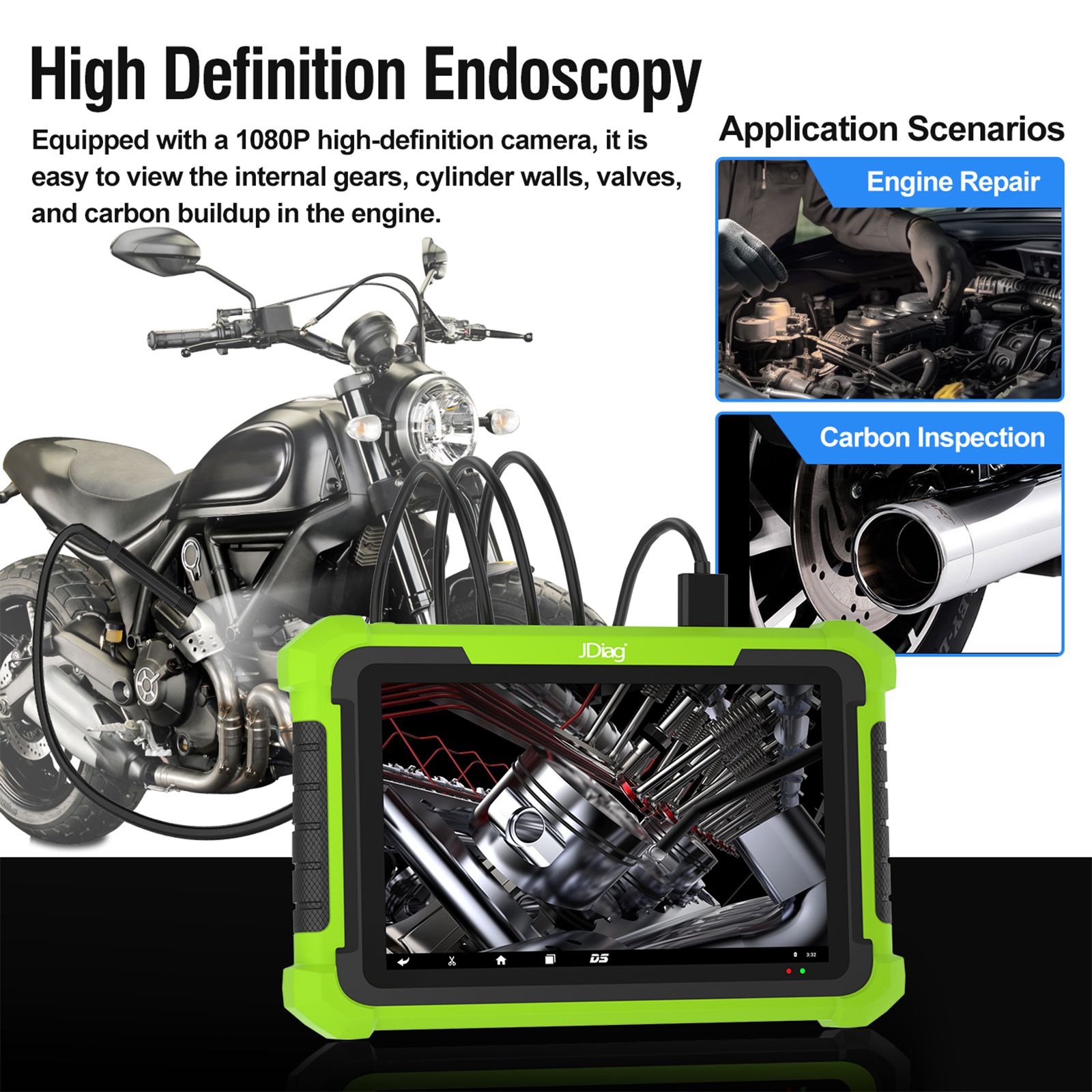 JDiag M400 Intelligent Motorcycle Diagnostic Scanner 8-inch Large Screen ABS Diagnostic Analog Signal Output Battery Testing