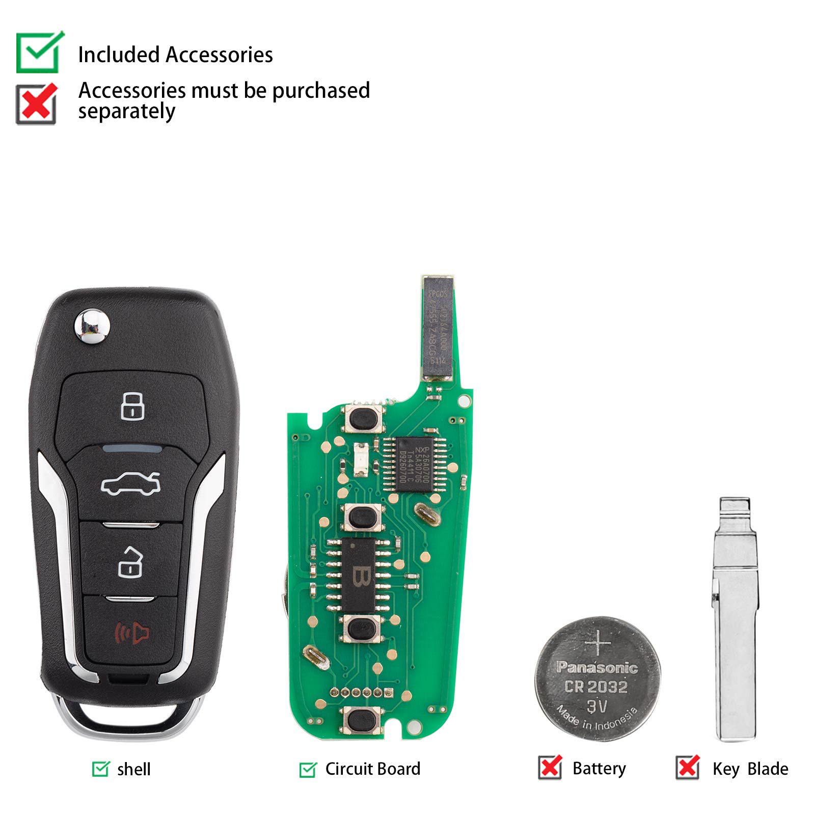 KEYDIY KD NB12-4 Universal Flip Remote Key 3+1 Buttons for Ford Type 5pcs/lot