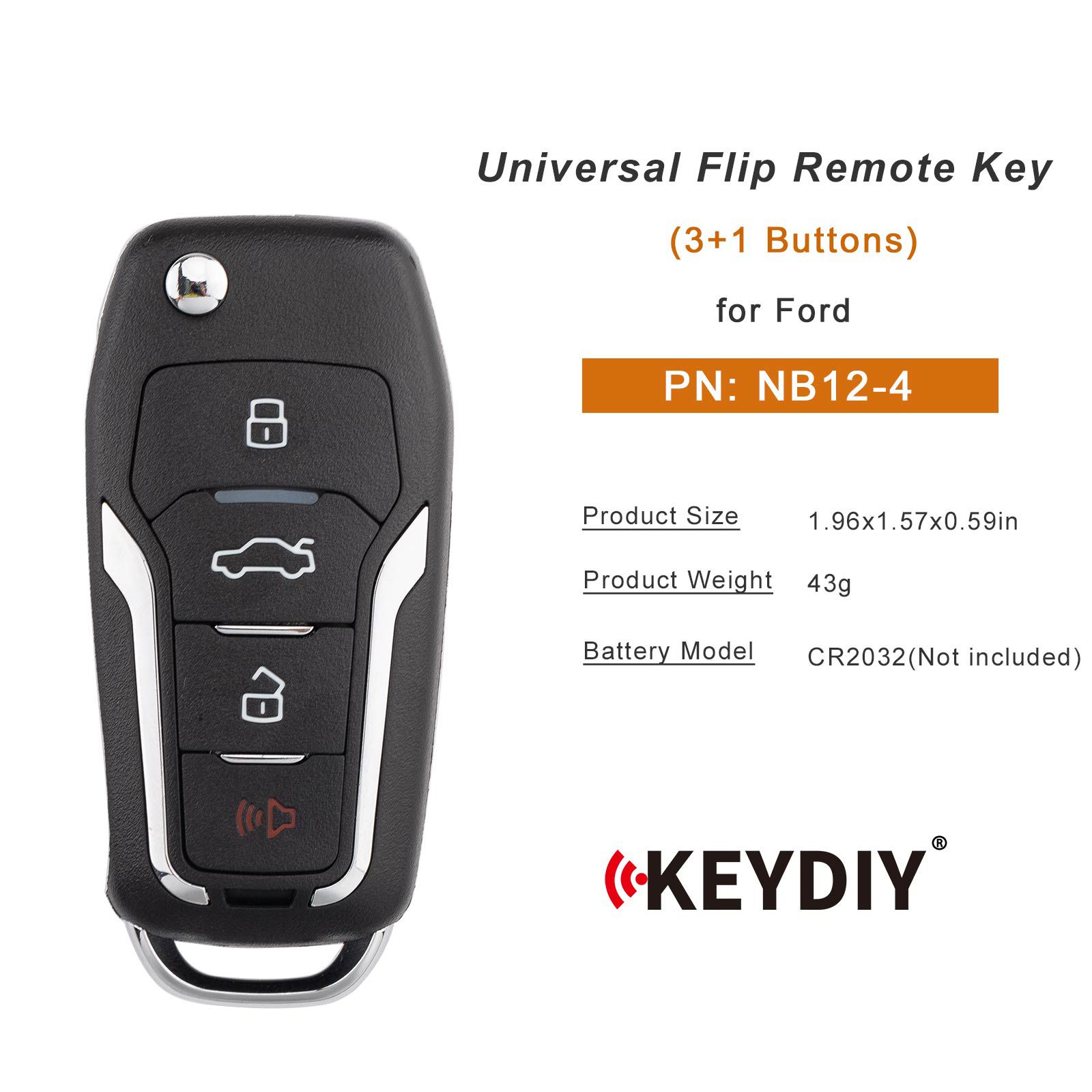 KEYDIY KD NB12-4 Universal Flip Remote Key 3+1 Buttons for Ford Type 5pcs/lot