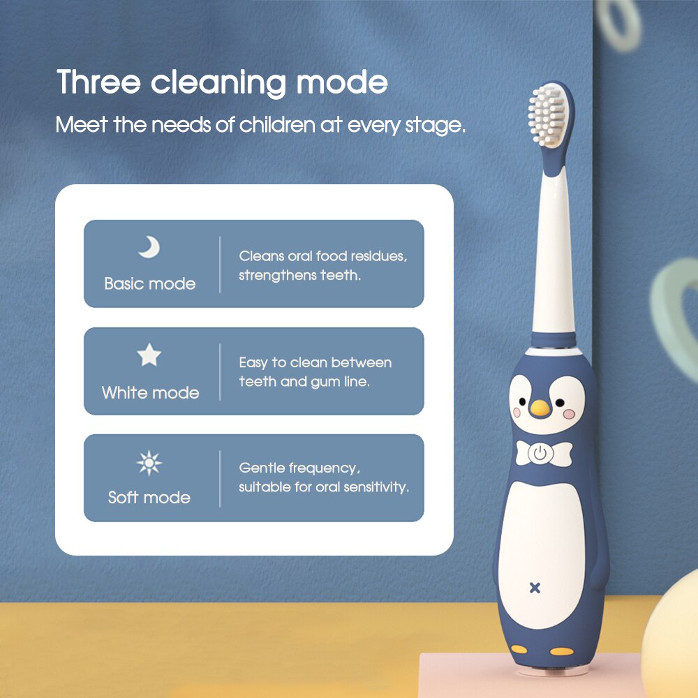 Cartoon USB Rechargeable Soft Brush 3-12 Years Old Kids Sonic Electric Toothbrush For Children's 3 Modes Oral Cleaner Care