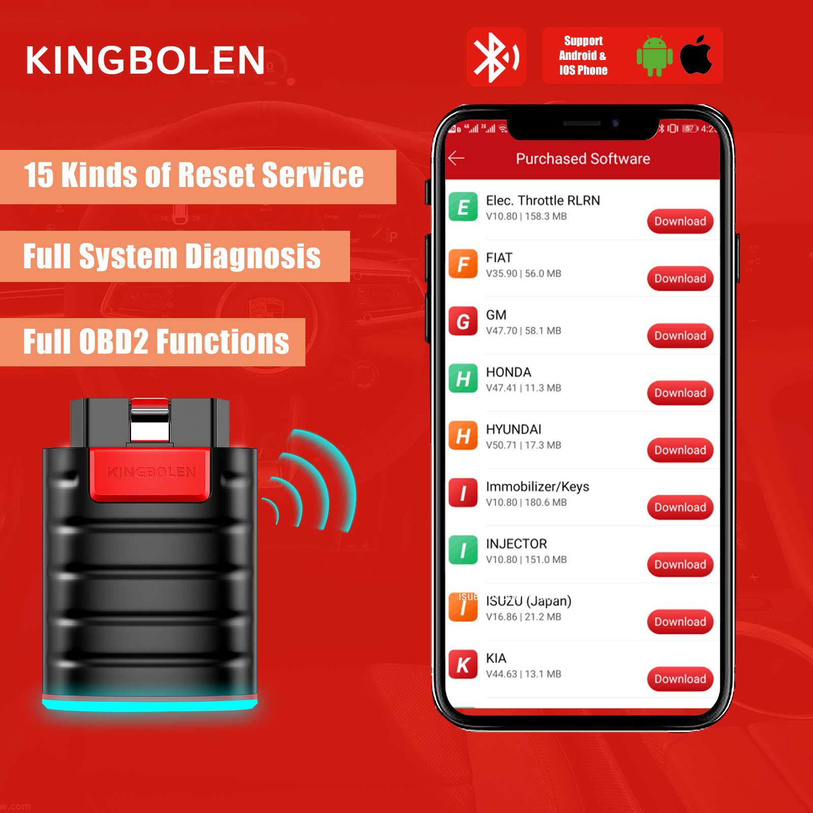 KINGBOLEN EDIAG Full System OBD2 Diagnostic Tool with All Brands License Free Update for One Year