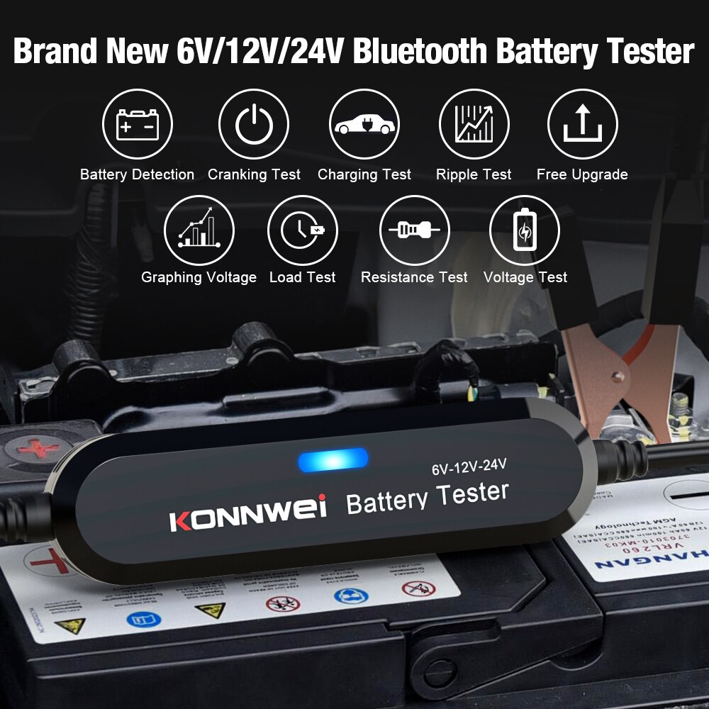 KONNWEI BK200 Bluetooth 5.0 Car Motorcycle Truck Battery Tester 6V 12V 24V Battery Analyzer 2000 CCA Charging Cranking Test Tool
