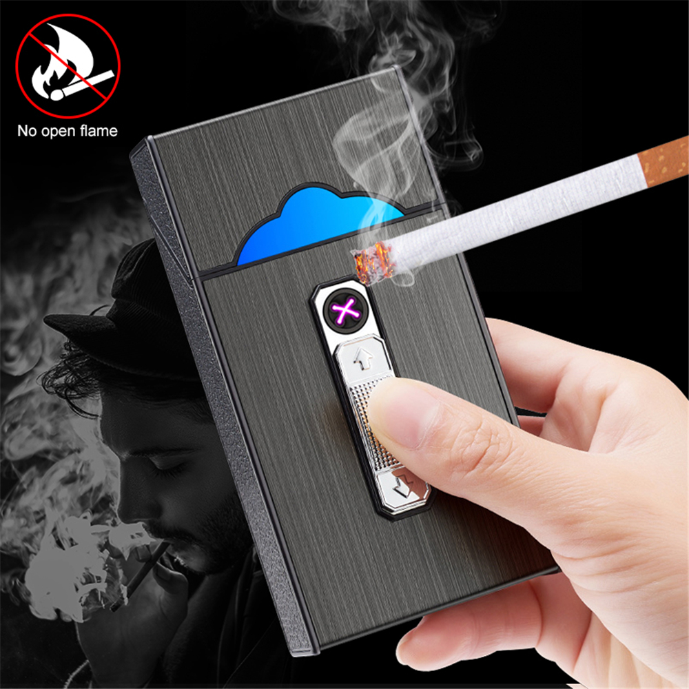 Lady Cigarette Case With USB Dual Arc Lighter Hold 20pcs 100mm Cigarette 2-in-1 Waterproof Rechargeable Cigarette Box Holder