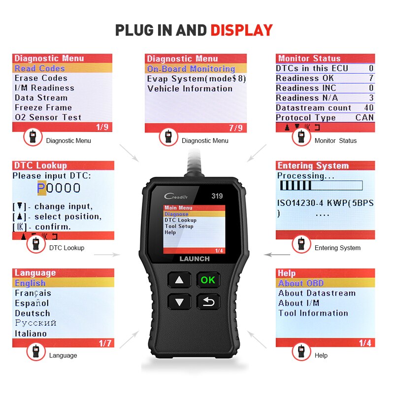 LAUNCH CR319 OBD2 Engine Fault Code Reader Check Engine Universal Auto Diagnostic Scanner Tool