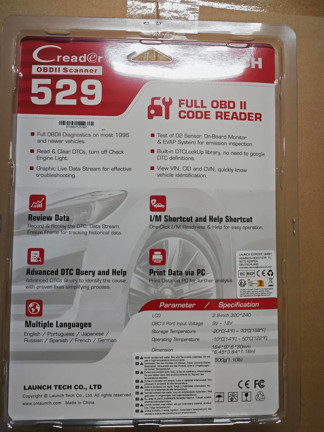 LAUNCH CR529 OBD2 Scanner Diagnostic Tool, Full OBD2 Scanner Backup, Clear Codes, One Click I/M, for DIYers with Cars After 1996