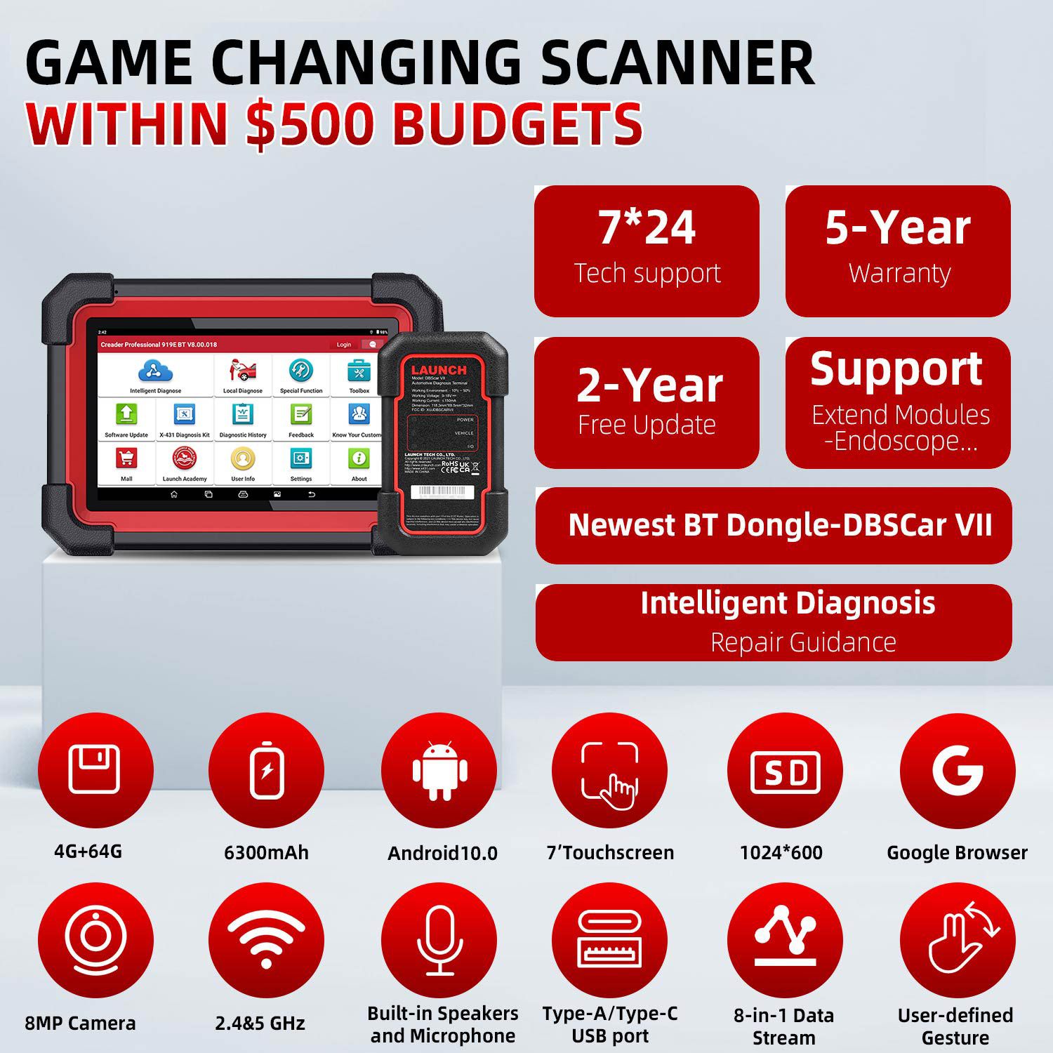 Launch CRP919E BT Diagnostic Scanner with Bluetooth Supports CAN FD DoIP and ECU Coding 31+ OE-Level Maintenance Functions