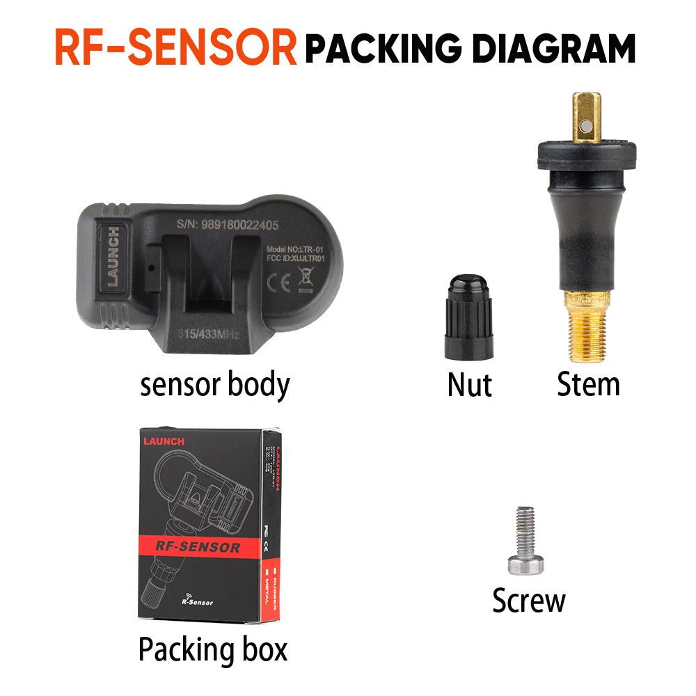 4pcs LAUNCH LTR-01 RF Sensor 315MHz & 433MHz TPMS Sensor Tool Metal & Rubber