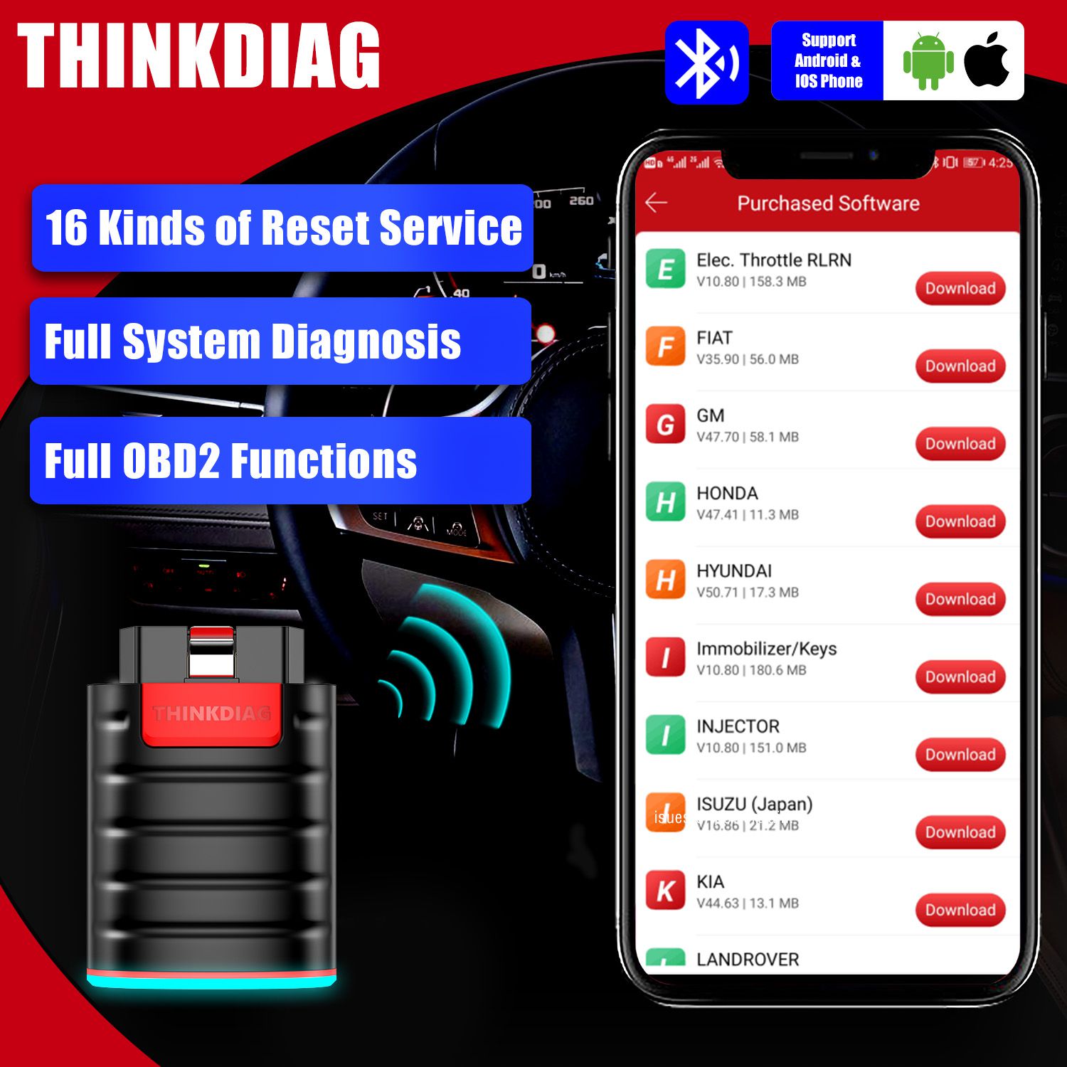THINKCAR Thinkdiag Full System OBD2 Diagnostic Tool with All Brands License Free Update for One Year