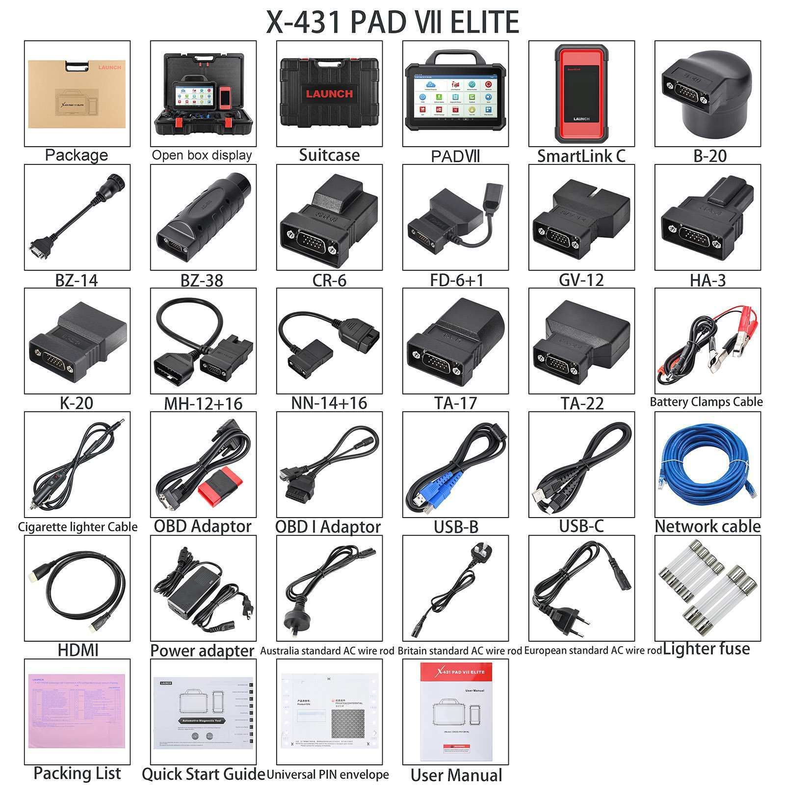 Launch X-431 PAD VII PAD 7 Elite Automotive Diagnostic Tool Plus Heavy Duty Truck Software License And Adapters Supports 12V & 24V Cars and Trucks