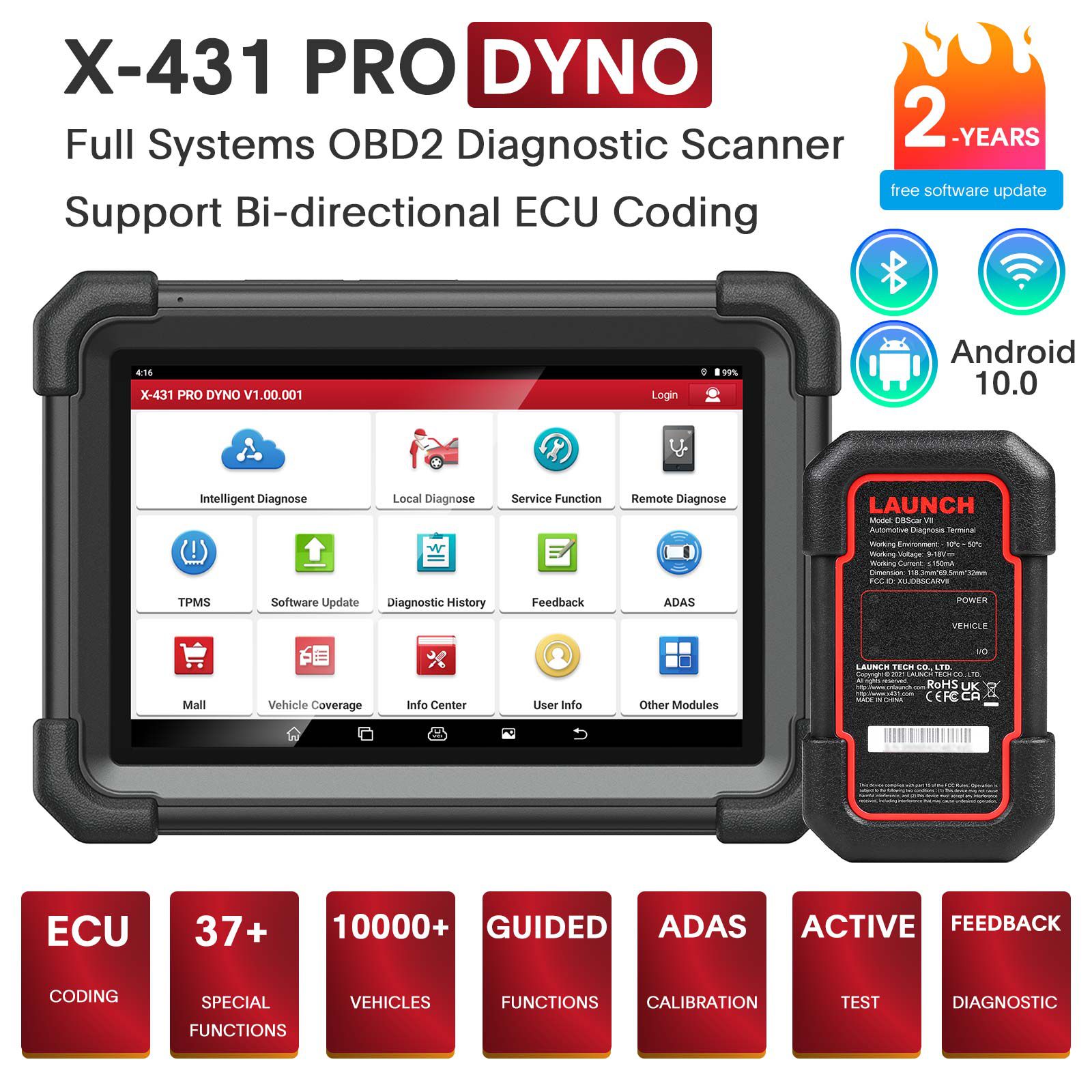Launch X431 PRO DYNO 8' Bidirectional Diagnostic Scanner 37+ Special Functions Support ECU Coding CAN-FD DoIP upgraded Ver of PRO