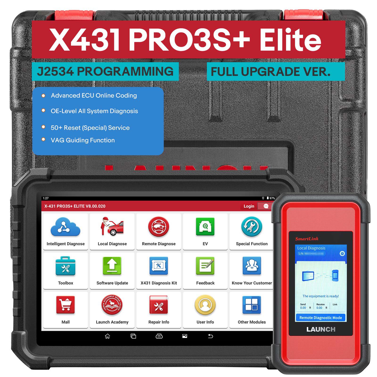 LAUNCH X431 PRO3S+ Elite All-in-One Bidirectional Scan Tool with SmartLink 2.0 Support Topology Map, 60+Service CANFD/DoIP/D-PDU