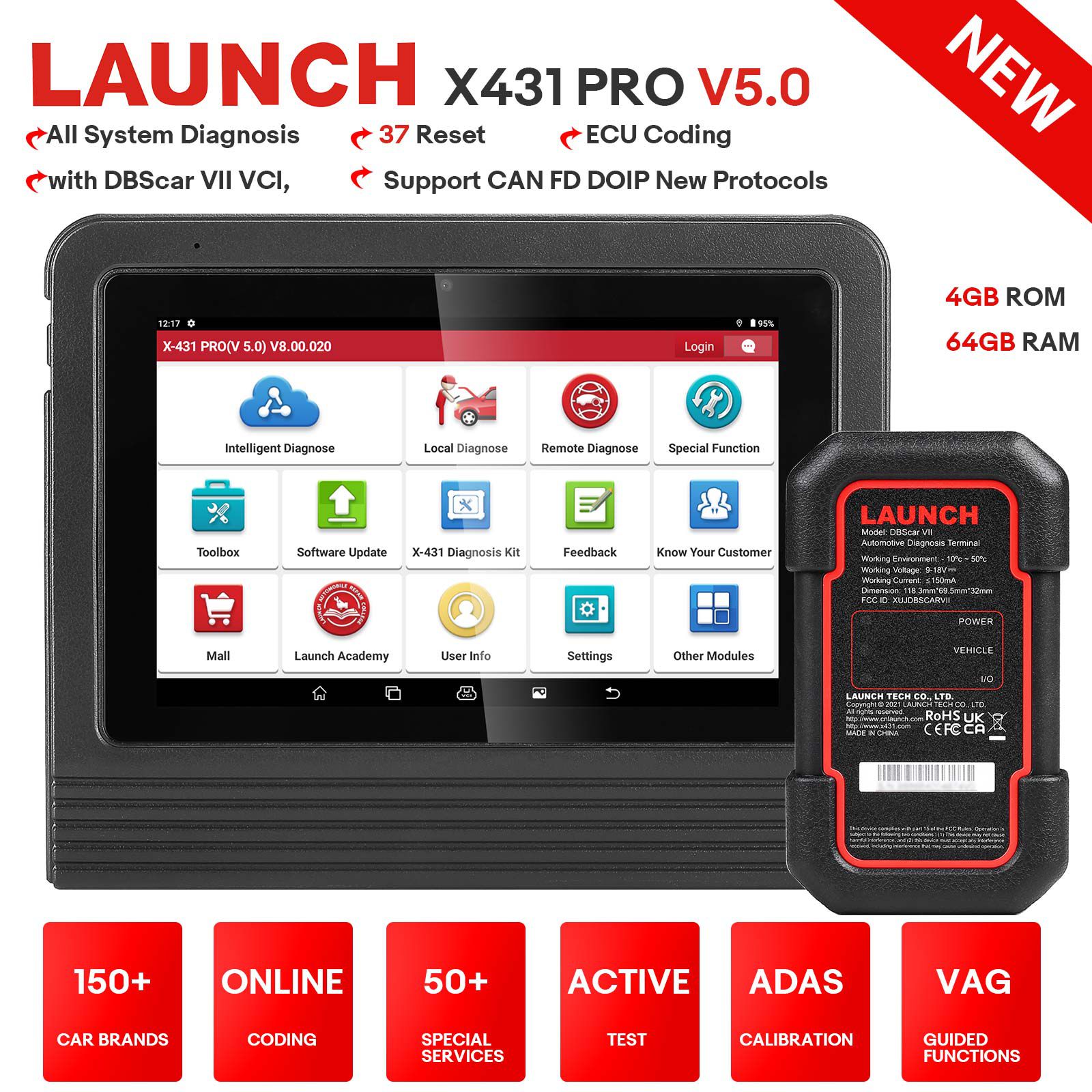 Launch X431 V 5.0 (X431 Pro) 8inch Wifi/Bluetooth Bidirectional Full System Diagnostic Scanner Supports CAN FD DOIP, VAG Guide