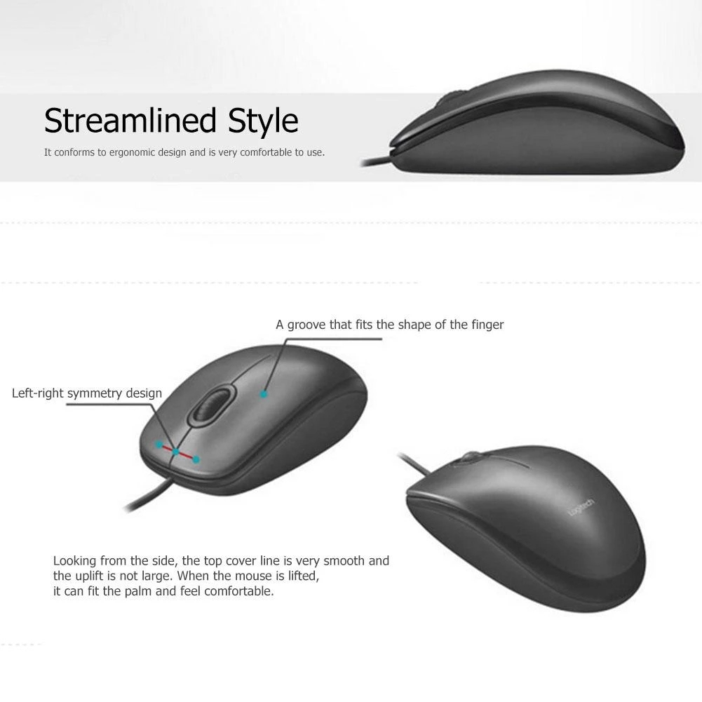 Logitech M90 Wired Mouse Ergonomic Design Optical Mouse Gaming Office Mice For PUBG LOL Laptop Desktop PC 100% Original