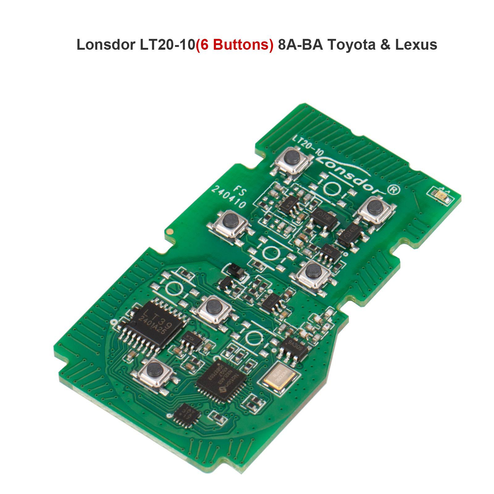 2024 Lonsdor LT20-10 Universal Smart Remote PCB All-in-One Board for Toyota/Lexus 8A-BA 4/5/6 Buttons Switchable Frequency