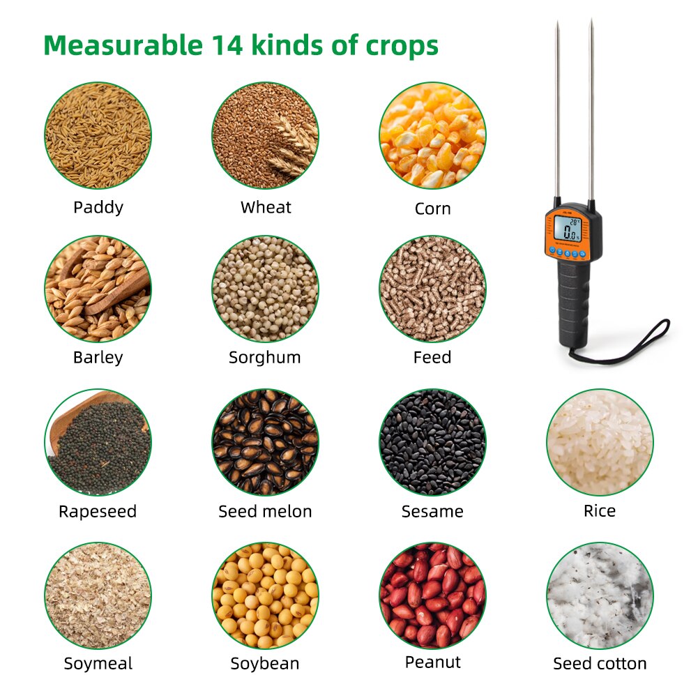 JGL-188 Digital Grain Moisture Meter Humidity Temperature Tester LCD Metal Sensor Voice Broadcast for Corn Wheat Rice Bean Flour