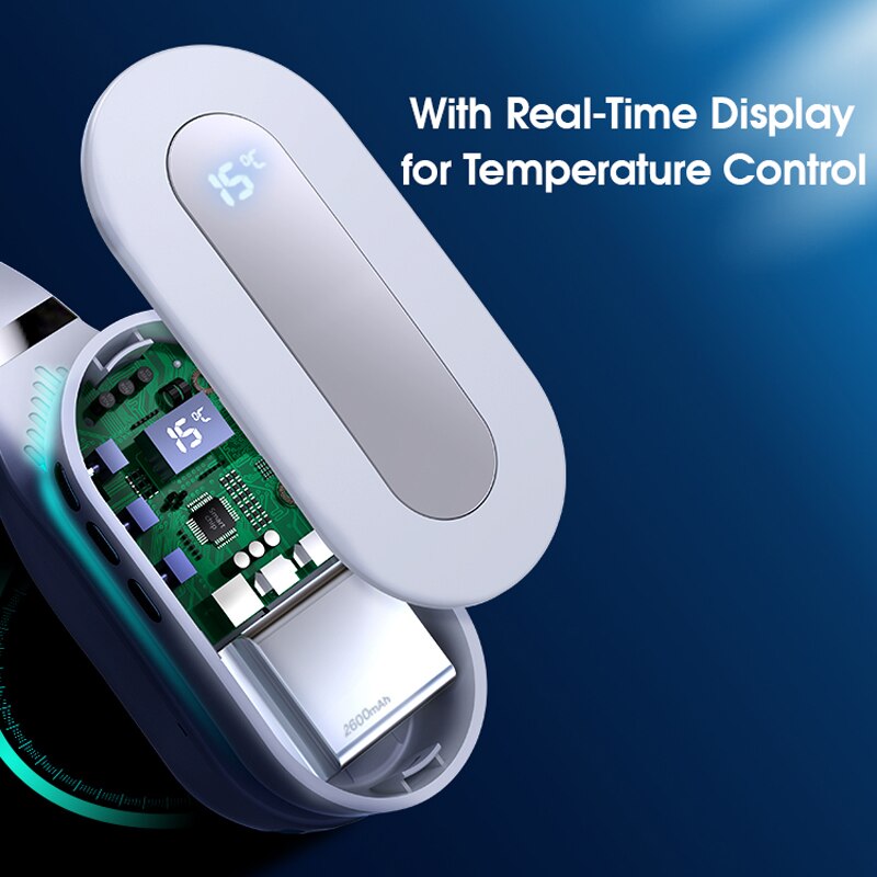 Neck fan mobile air conditioner leafless portable heating and cooling instrument USB charging LED digital light