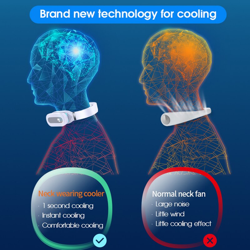 Neck fan mobile air conditioner leafless portable heating and cooling instrument USB charging LED digital light