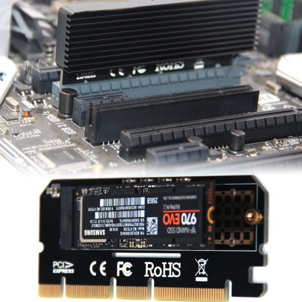 aluminium alloy shell Led Expansion Card Computer Adapter Interface M.2 NVMe SSD To PCIE 3.0 X16
